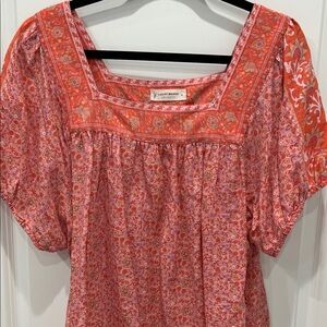 Lucky Brand Coral Floral Square Neck Blouse